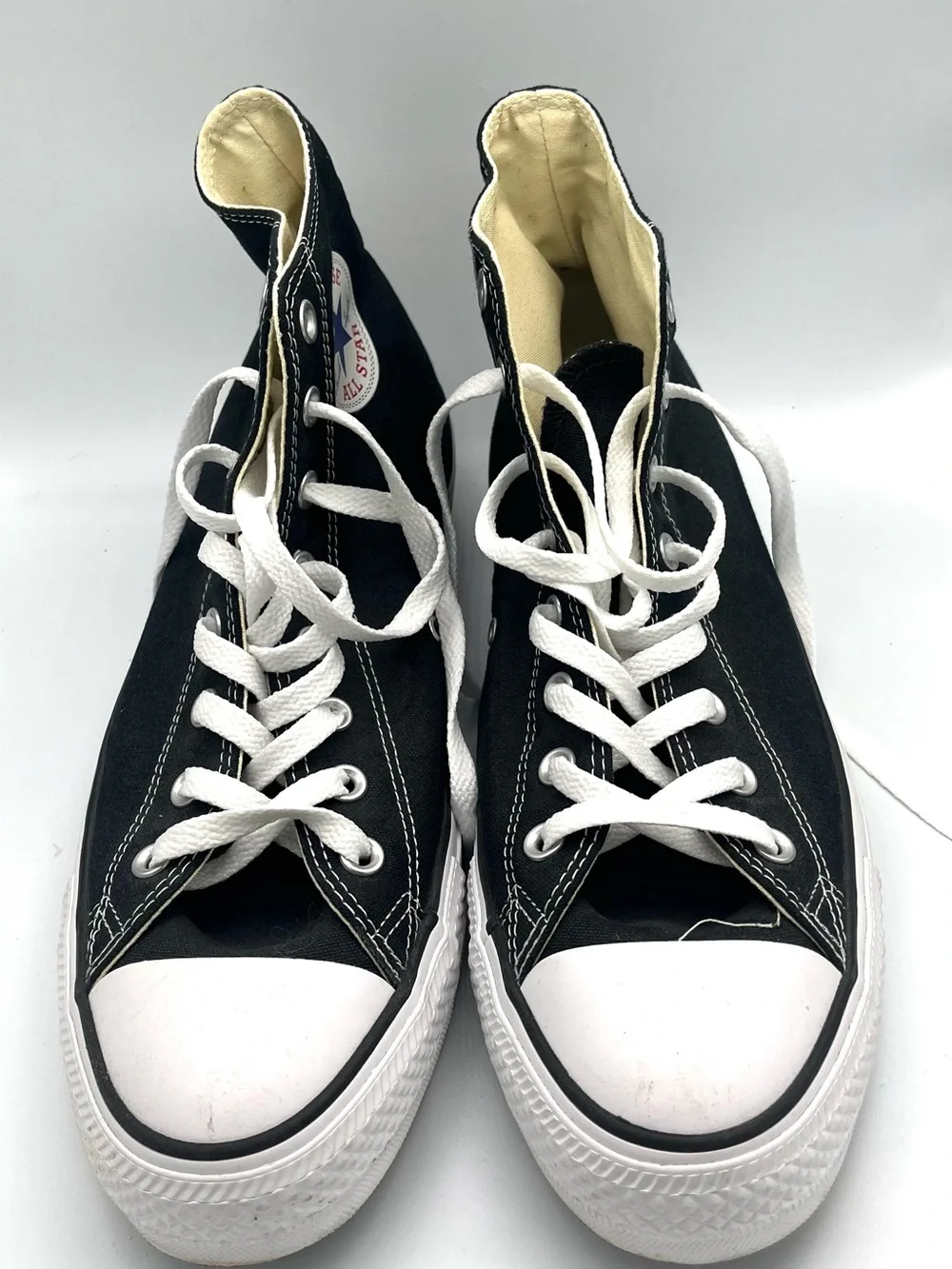 Converse All Star High Top Sneakers - Black & White with Blue Star Chuck Taylor - Picture 2 of 8